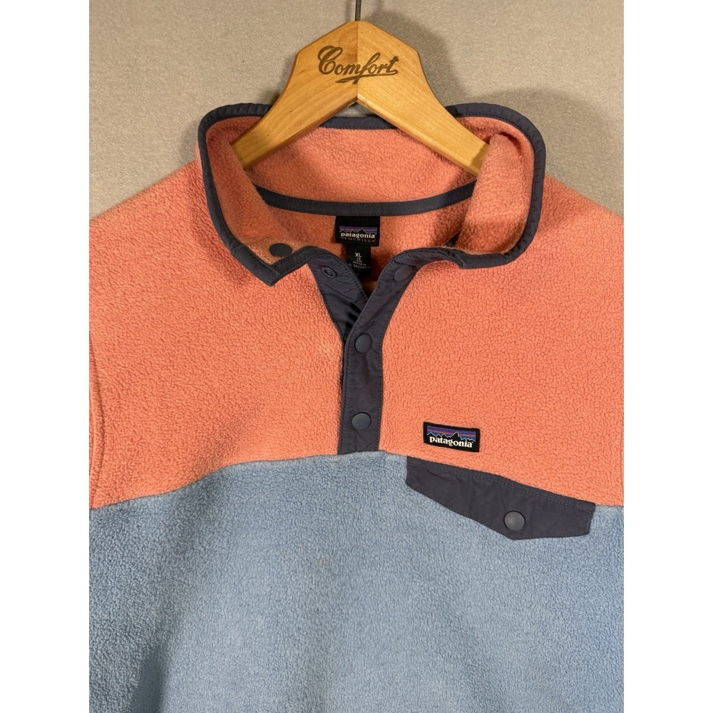 Patagonia Synchilla Snap-T Fleece Pullover Girls 14 Coral Blue Colorblock 65546